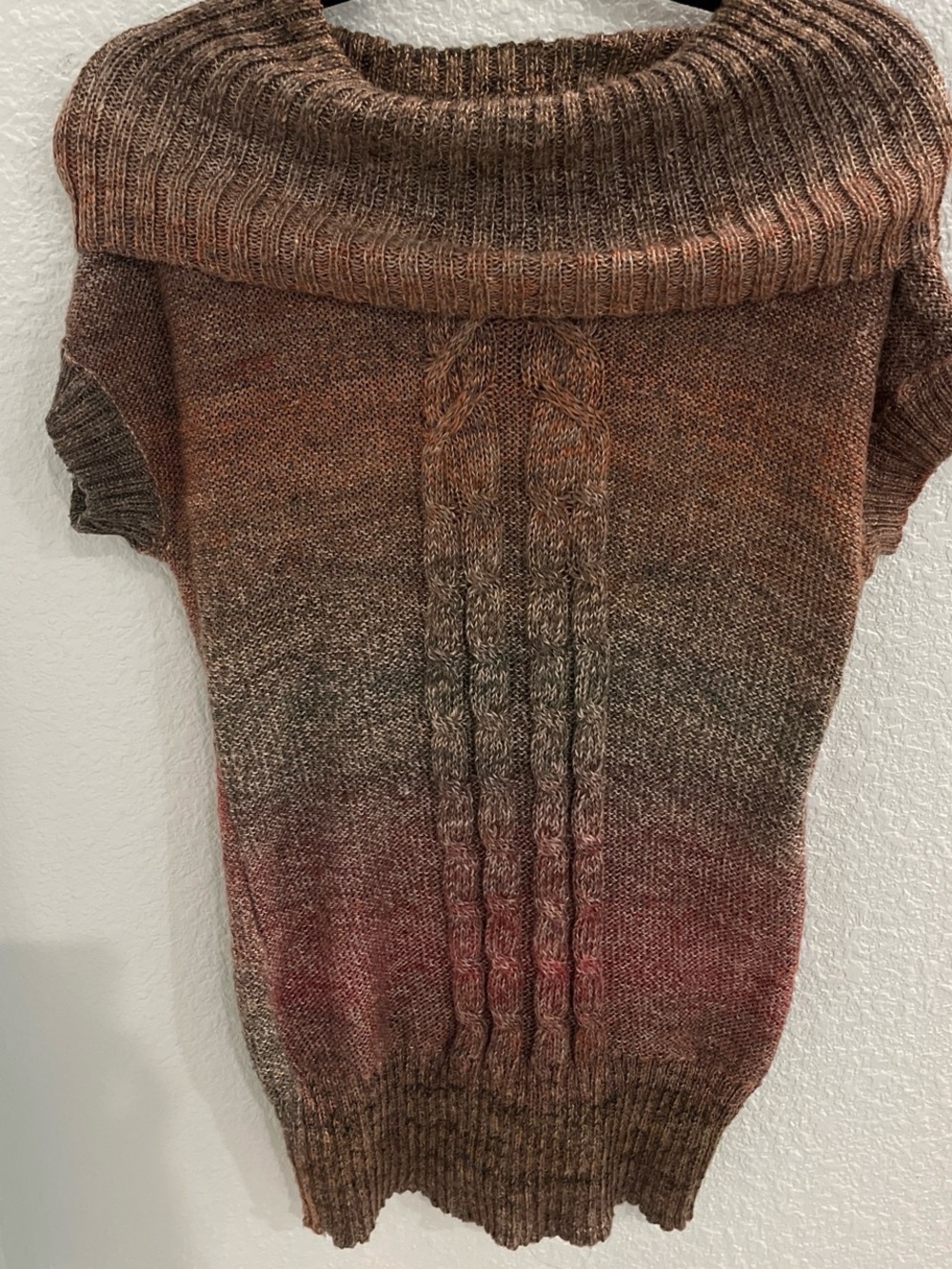 dressbarn Gradient Ombré  Y2K Cable-Knit Cowl Neck Sweater - Brown & Rust